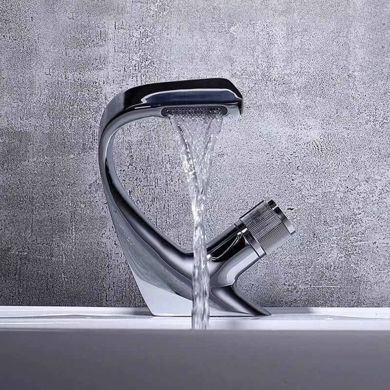 Button Handle Faucet Contemporary Style Faucet with Waterfall Spout
