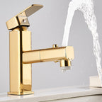 Luxury Extendable Basin Faucet Cubic Low Arc Vanity Faucet