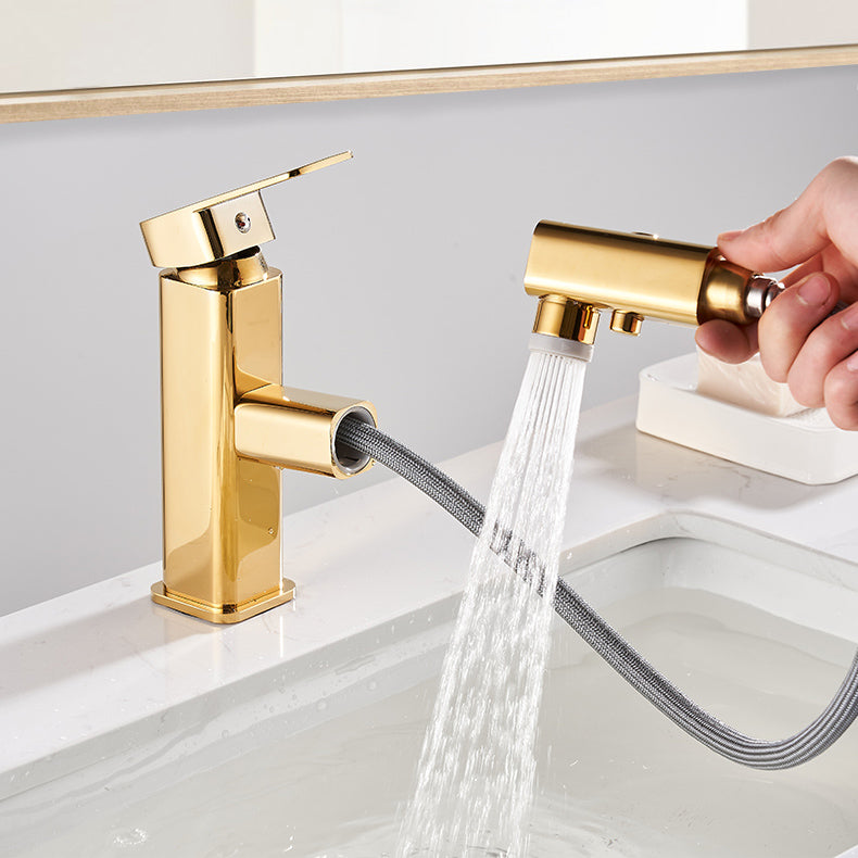 Luxury Extendable Basin Faucet Cubic Low Arc Vanity Faucet