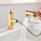Luxury Extendable Basin Faucet Cubic Low Arc Vanity Faucet