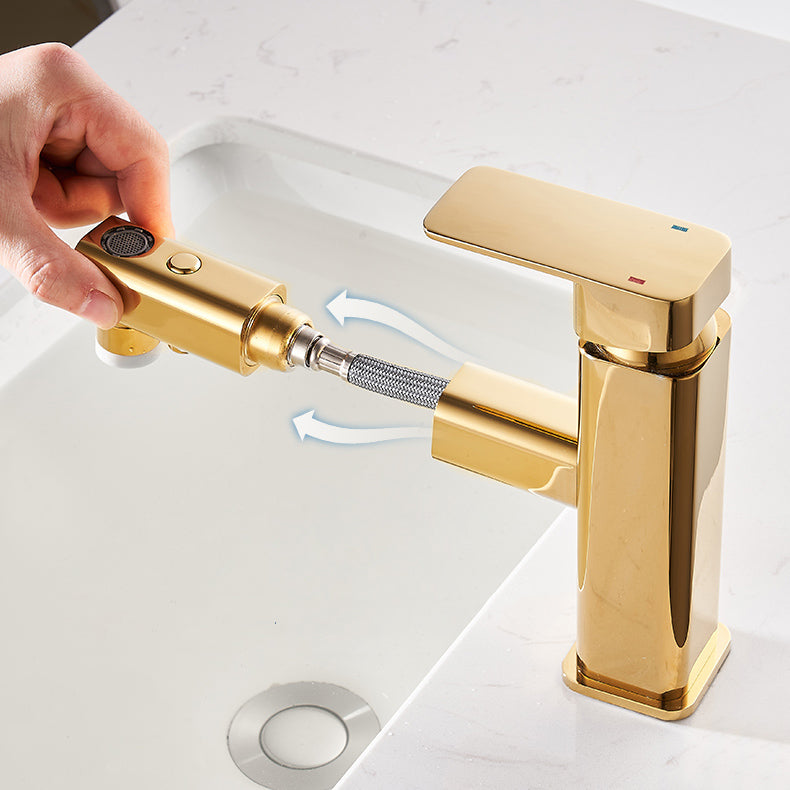 Luxury Extendable Basin Faucet Cubic Low Arc Vanity Faucet