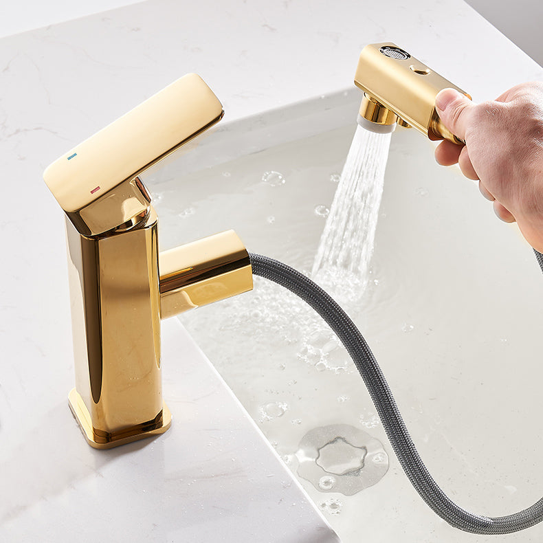 Luxury Extendable Basin Faucet Cubic Low Arc Vanity Faucet