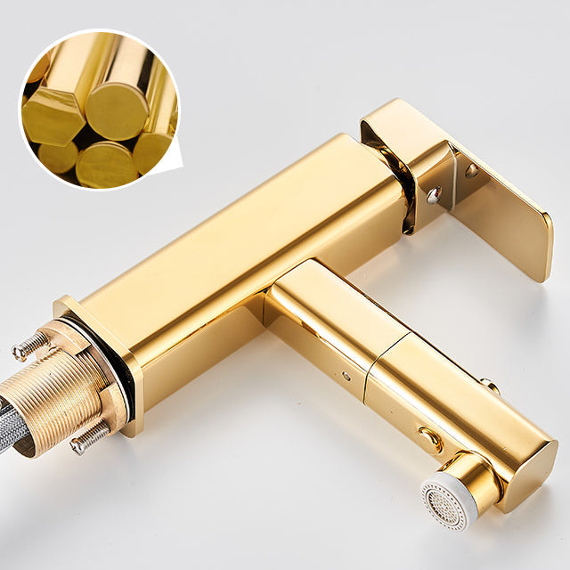Luxury Extendable Basin Faucet Cubic Low Arc Vanity Faucet