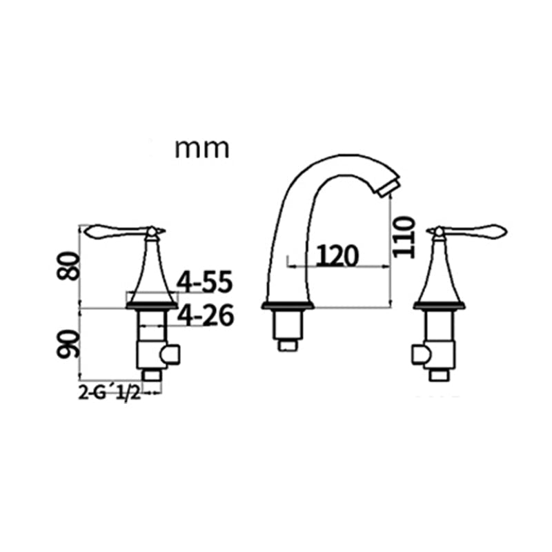 Traditional Style Roman Tub Faucet Copper Wall Mounted Roman Tub Faucet