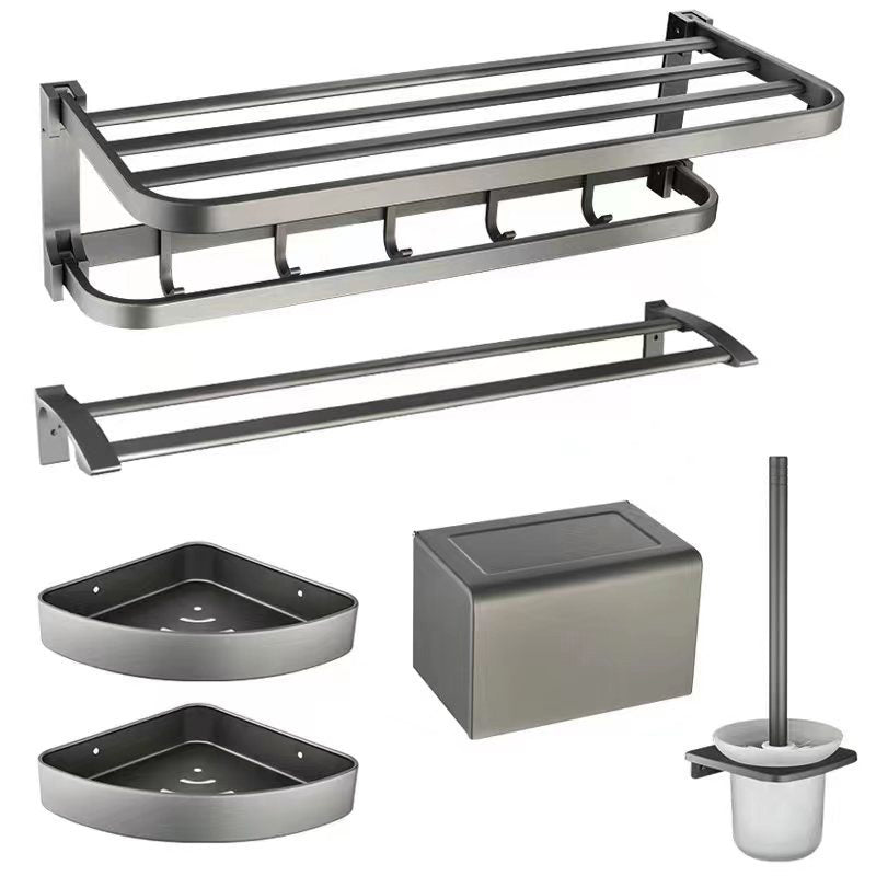 Contemporary Metal 6-piece Bathroom Accessory Set with Bathroom Shelf