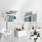 Contemporary Metal 6-piece Bathroom Accessory Set with Bathroom Shelf