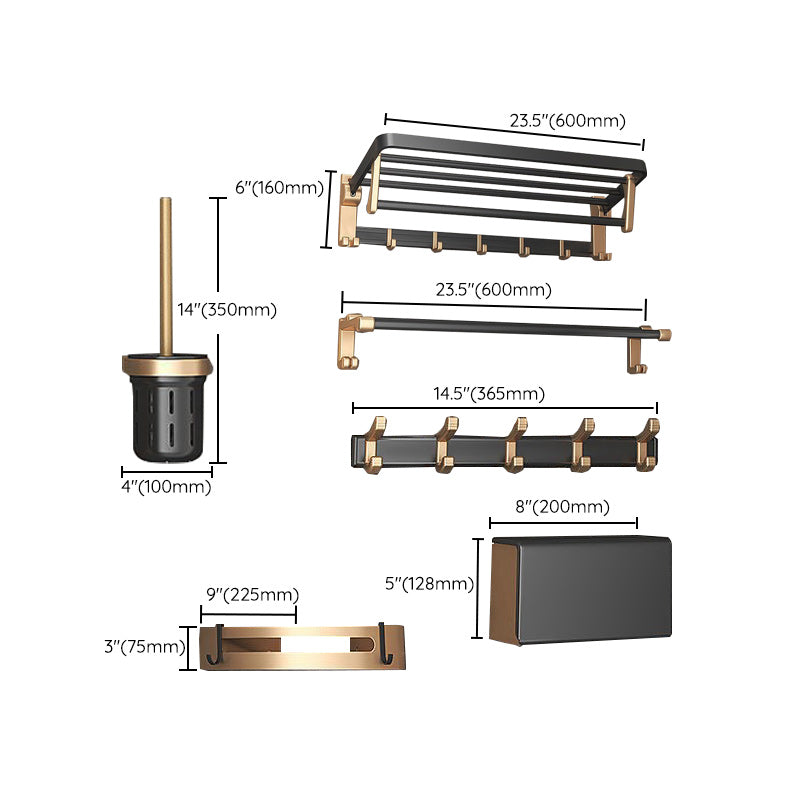 Contemporary Metal 6-piece Bathroom Accessory Set with Bathroom Shelf
