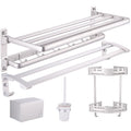 Modern 5-piece bathroom accessory set with triangular bath shelf