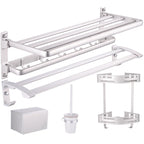 Modern 5-piece bathroom accessory set with triangular bath shelf