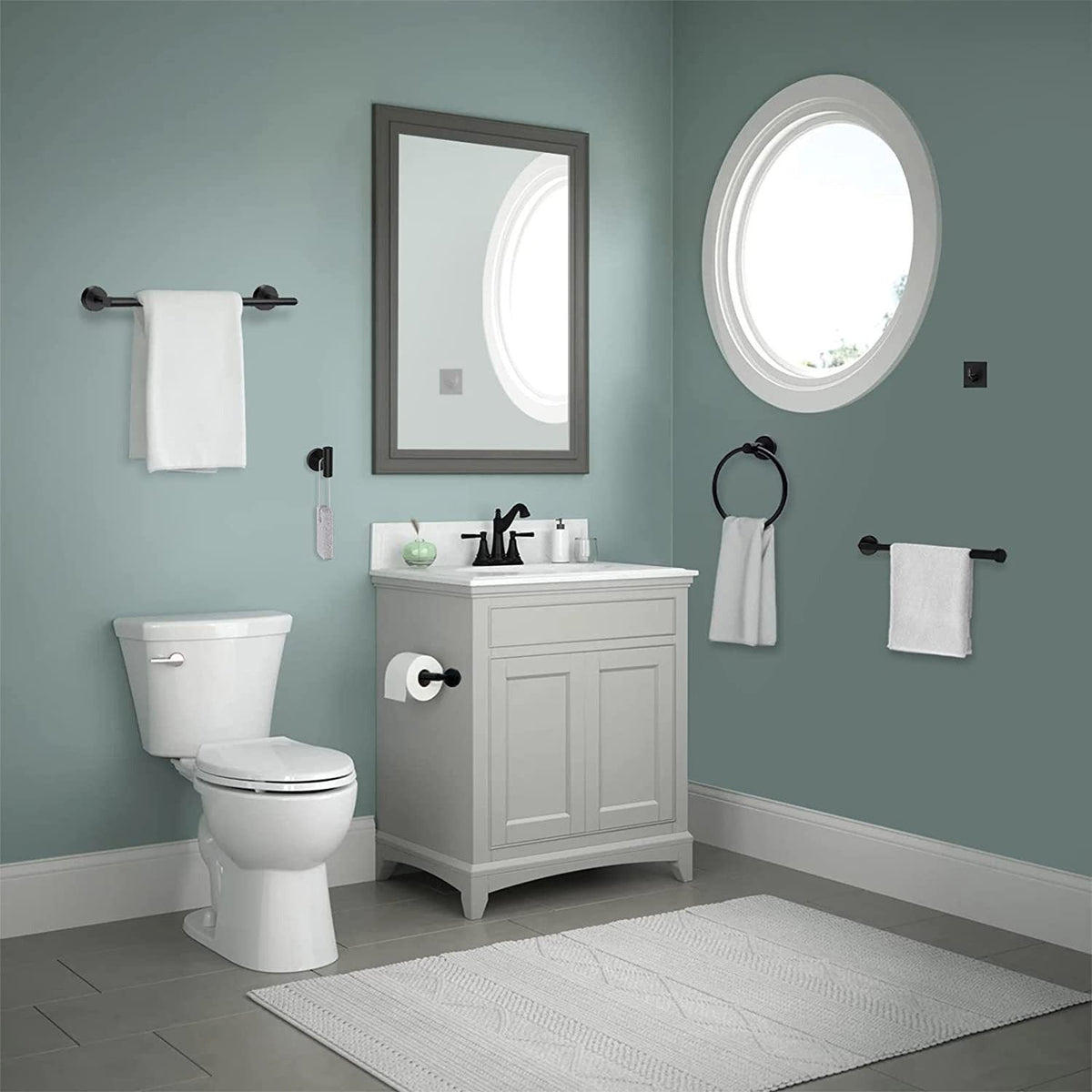Matt Black Bathroom Accessory Set Stainless Steel Towel Bar/Paper Holder/Bath Towel Hook