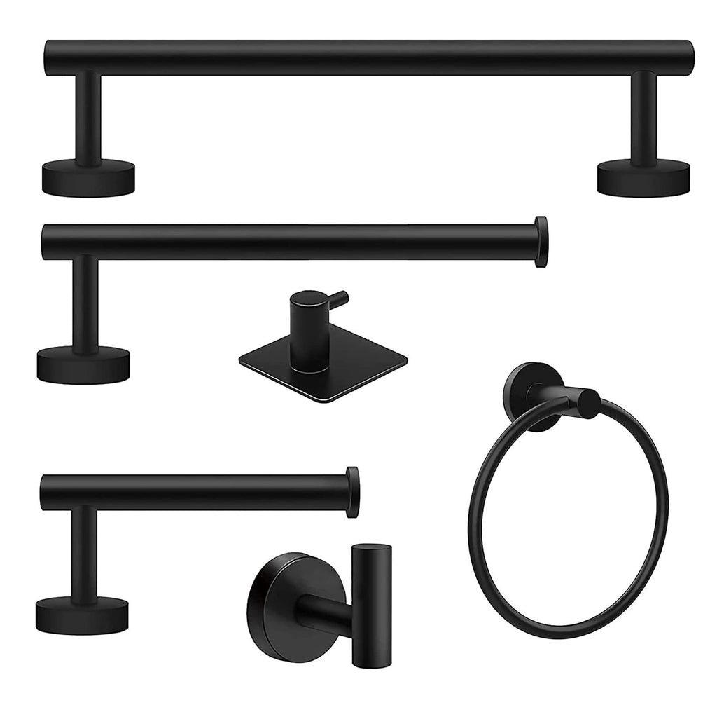 Matt Black Bathroom Accessory Set Stainless Steel Towel Bar/Paper Holder/Bath Towel Hook