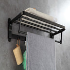 6-piece modern bathroom hardware set in matte black with bathroom shelf/towel holder & bathrobe hooks