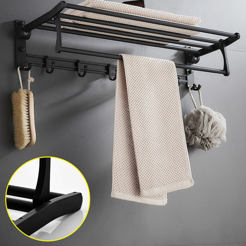 6-piece modern bathroom hardware set in matte black with bathroom shelf/towel holder & bathrobe hooks