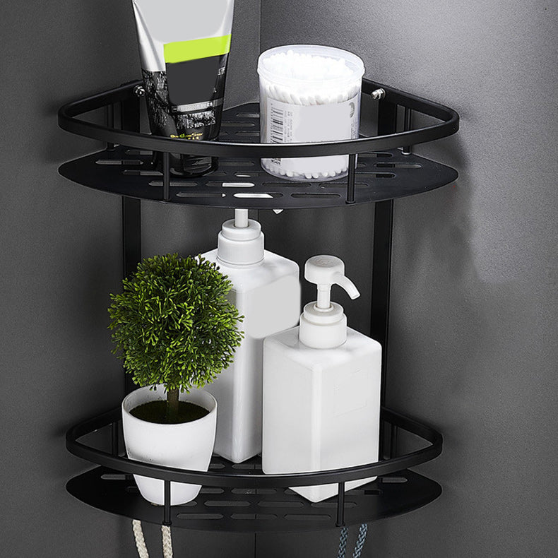 6-piece modern bathroom hardware set in matte black with bathroom shelf/towel holder & bathrobe hooks