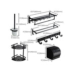 6-piece modern bathroom hardware set in matte black with bathroom shelf/towel holder & bathrobe hooks