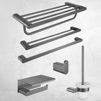 5-piece modern bathroom accessory set made of stainless steel with towel bar/robe hooks/paper holder