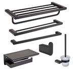 5-piece modern bathroom accessory set made of stainless steel with towel bar/robe hooks/paper holder
