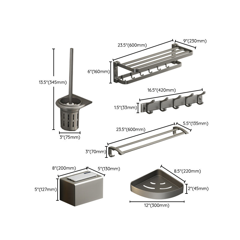 Modern Gray Bathroom Accessory Set Aluminum Stainless Steel Bathroom Shelf/Towel Hooks/Towel Bar