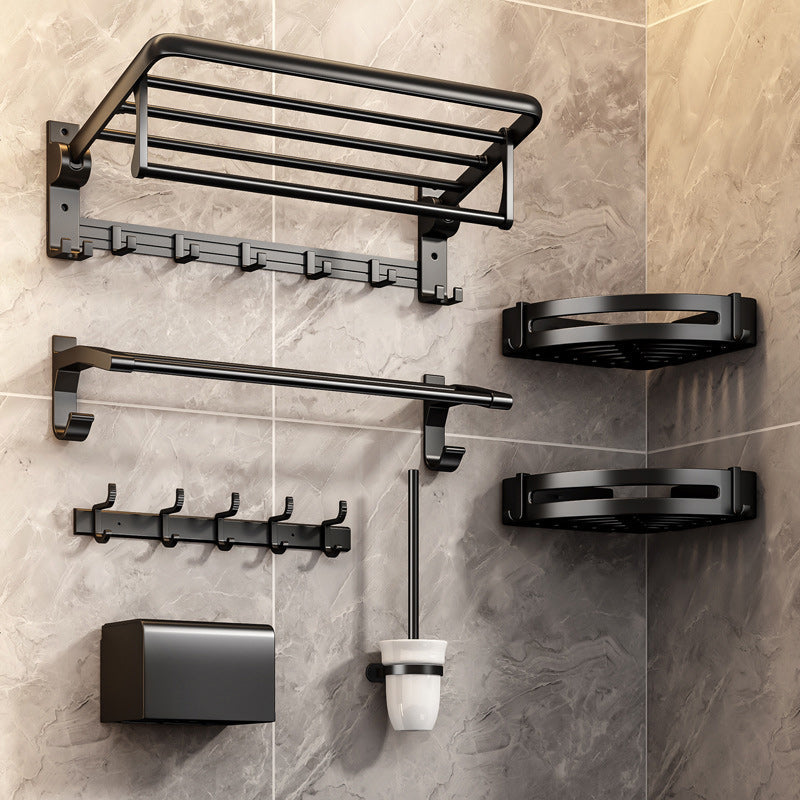 Contemporary Bathroom Accessory Set Matte Black Bathroom Set with Bathrobe Hooks/Towel Bar