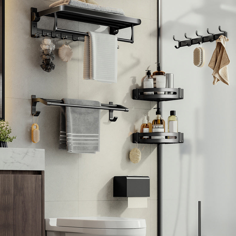 Contemporary Bathroom Accessory Set Matte Black Bathroom Set with Bathrobe Hooks/Towel Bar