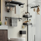 Contemporary Bathroom Accessory Set Matte Black Bathroom Set with Bathrobe Hooks/Towel Bar