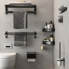 Contemporary Bathroom Accessory Set Matte Black Bathroom Set with Bathrobe Hooks/Towel Bar