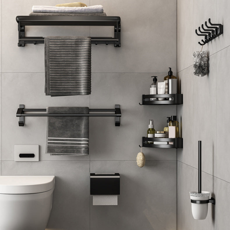 Contemporary Bathroom Accessory Set Matte Black Bathroom Set with Bathrobe Hooks/Towel Bar
