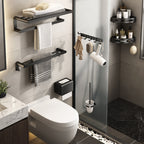 Contemporary Bathroom Accessory Set Matte Black Bathroom Set with Bathrobe Hooks/Towel Bar
