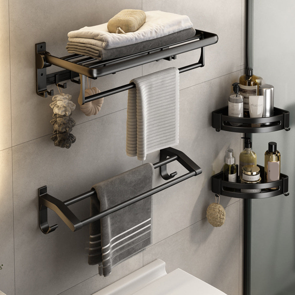 Contemporary Bathroom Accessory Set Matte Black Bathroom Set with Bathrobe Hooks/Towel Bar