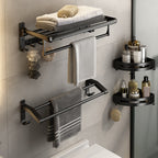 Contemporary Bathroom Accessory Set Matte Black Bathroom Set with Bathrobe Hooks/Towel Bar