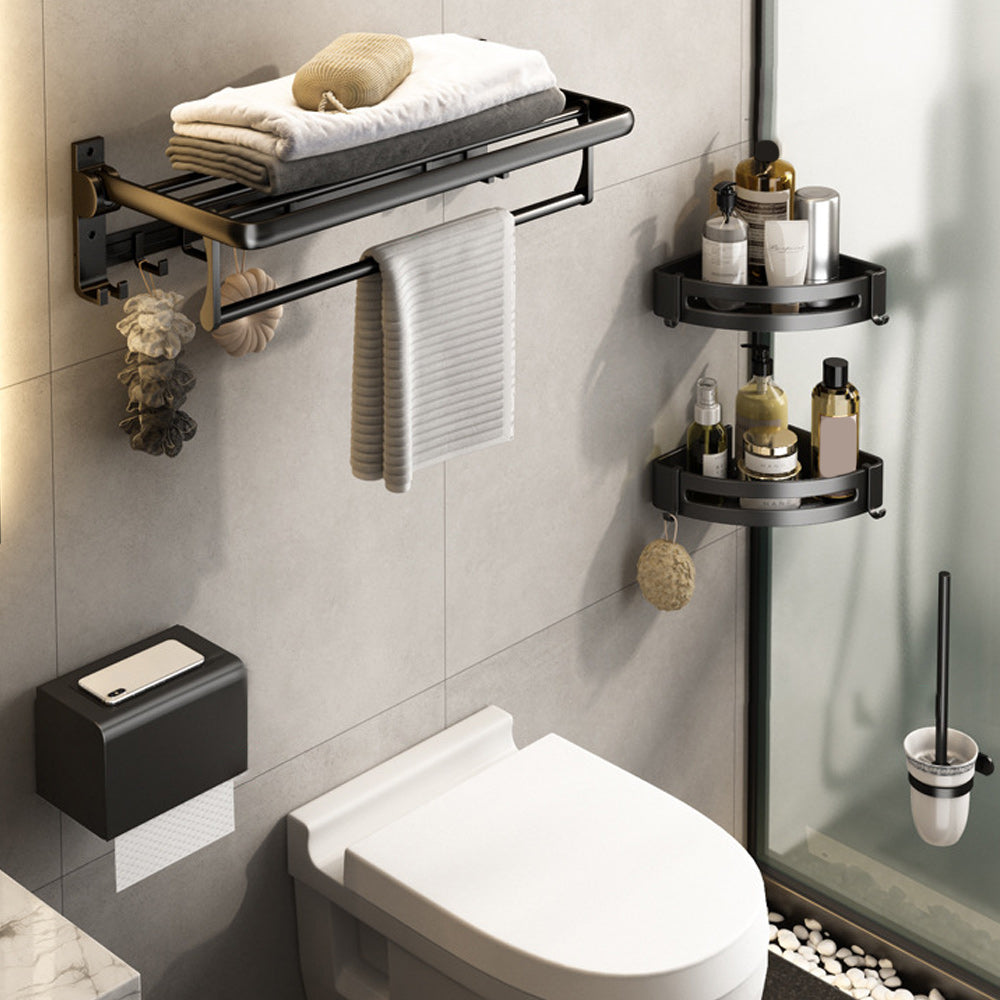 Contemporary Bathroom Accessory Set Matte Black Bathroom Set with Bathrobe Hooks/Towel Bar