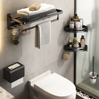 Contemporary Bathroom Accessory Set Matte Black Bathroom Set with Bathrobe Hooks/Towel Bar