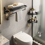 Contemporary Bathroom Accessory Set Matte Black Bathroom Set with Bathrobe Hooks/Towel Bar