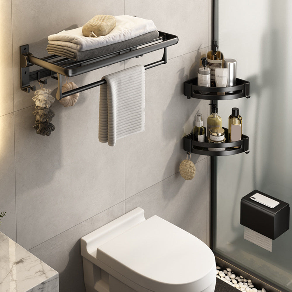 Contemporary Bathroom Accessory Set Matte Black Bathroom Set with Bathrobe Hooks/Towel Bar