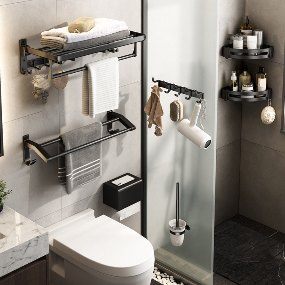 Contemporary Bathroom Accessory Set Matte Black Bathroom Set with Bathrobe Hooks/Towel Bar