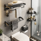 Contemporary Bathroom Accessory Set Matte Black Bathroom Set with Bathrobe Hooks/Towel Bar