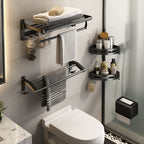 Contemporary Bathroom Accessory Set Matte Black Bathroom Set with Bathrobe Hooks/Towel Bar