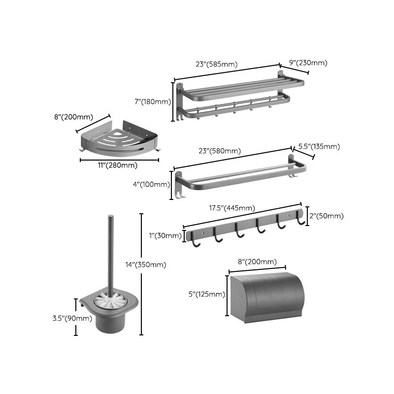 Modern Bathroom Hardware Set in Stainless Steel Matte Gray Bathrobe Hook/Towel Bar