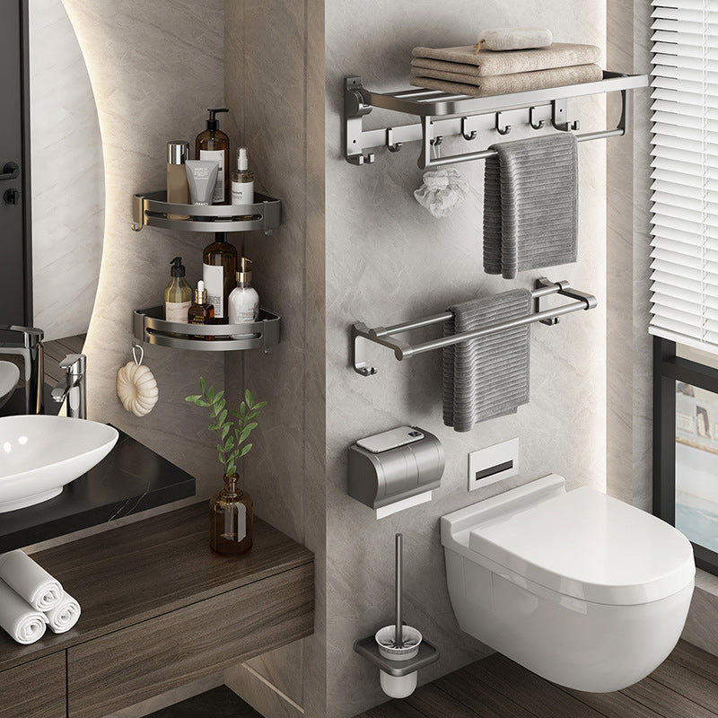Contemporary Gray Bathroom Hardware Set Bathroom Shelf/Towel Bar Including Bathroom Set