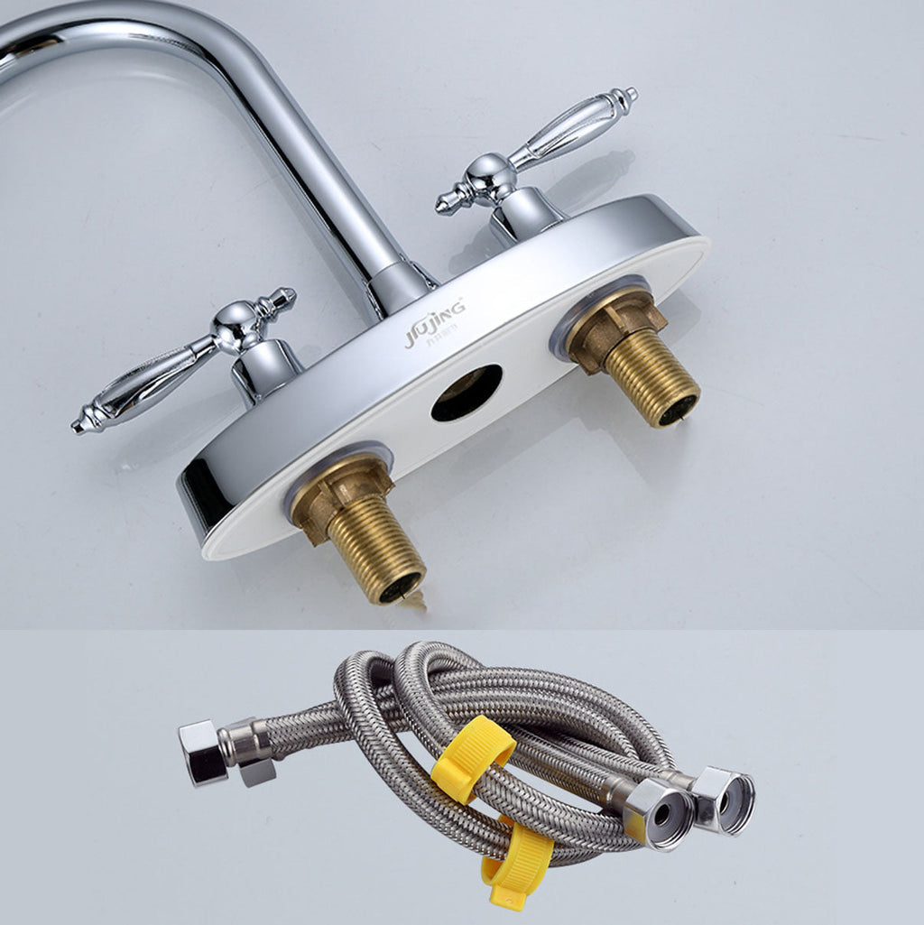 Three-Hole Centerset Bathroom Sink Faucet Contemporary Brass Faucet