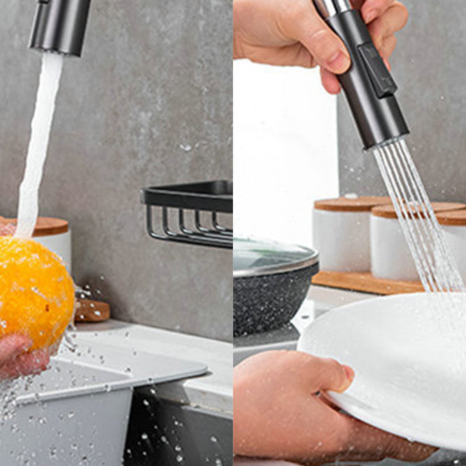Goose Neck Kitchen Sink Faucet Three-Way Flow with Pull-Down Spray Head