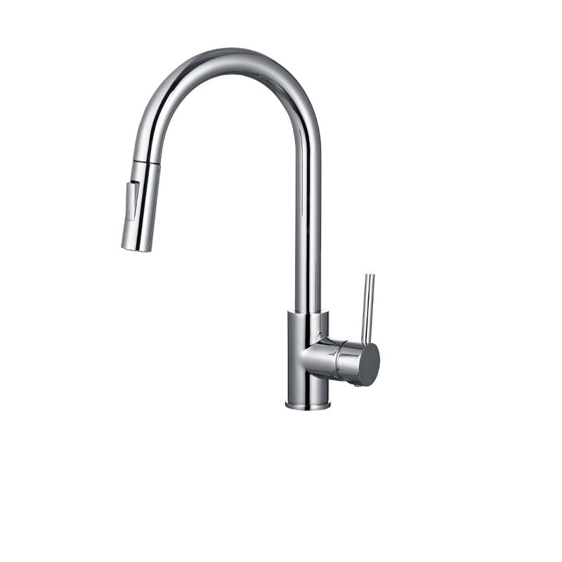 Goose Neck Kitchen Sink Faucet Three-Way Flow with Pull-Down Spray Head