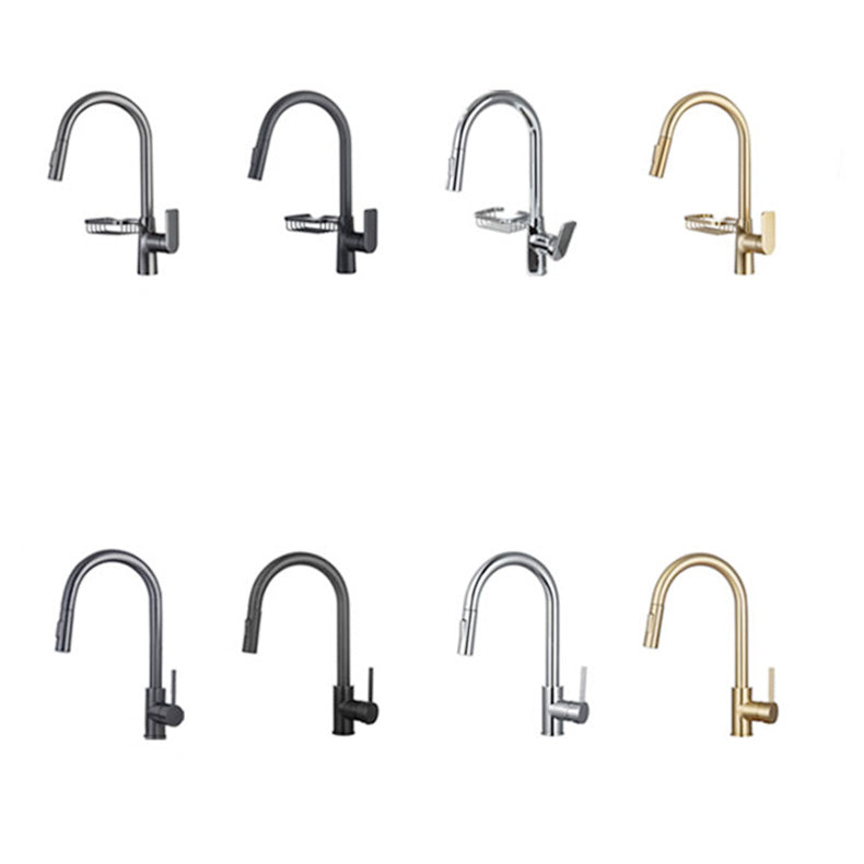 Goose Neck Kitchen Sink Faucet Three-Way with Pull-Down Spray Head