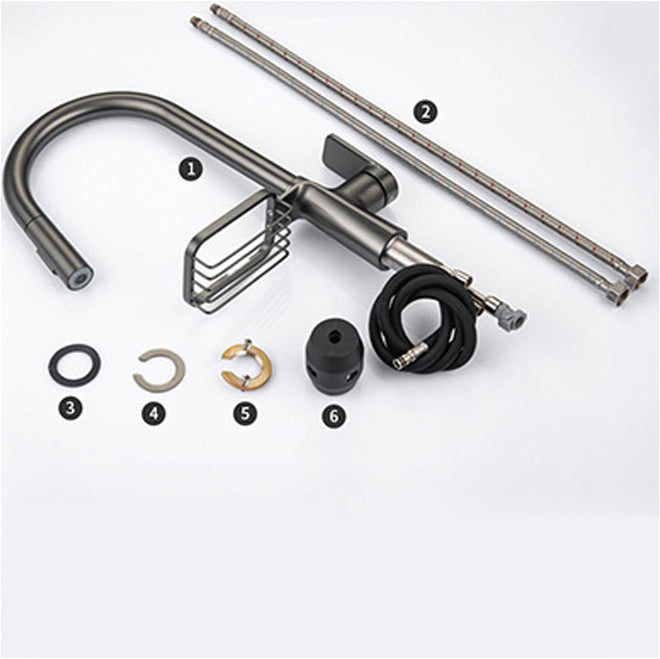 Goose Neck Kitchen Sink Faucet Three-Way Flow with Pull-Down Spray Head