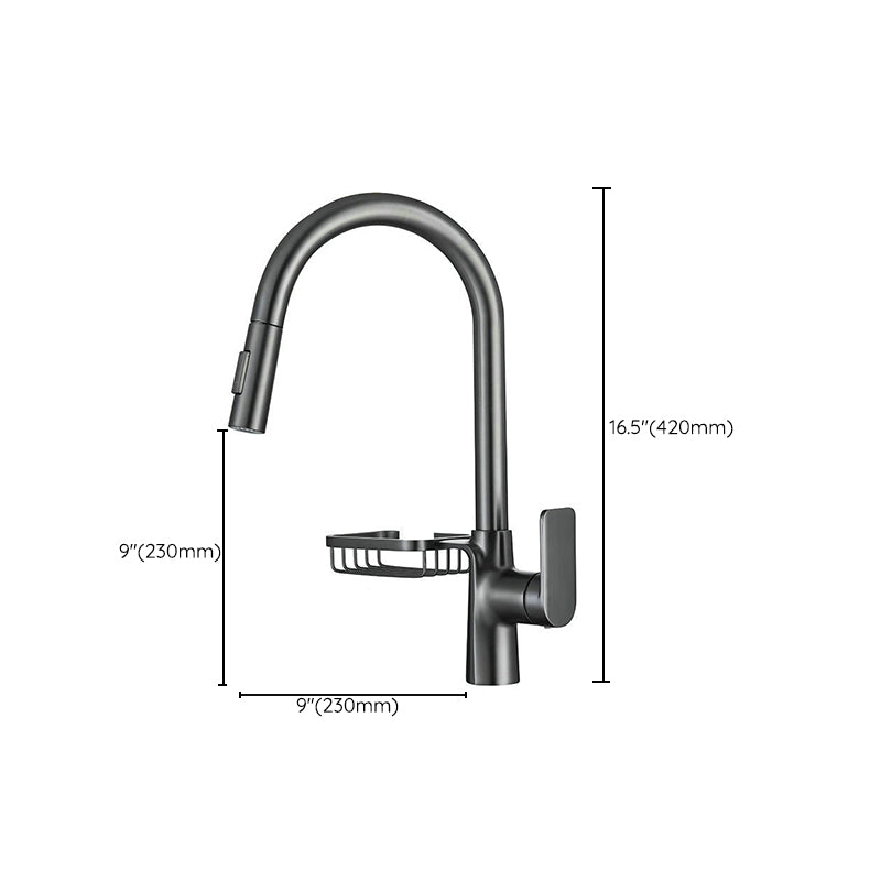 Goose Neck Kitchen Sink Faucet Three-Way Flow with Pull-Down Spray Head