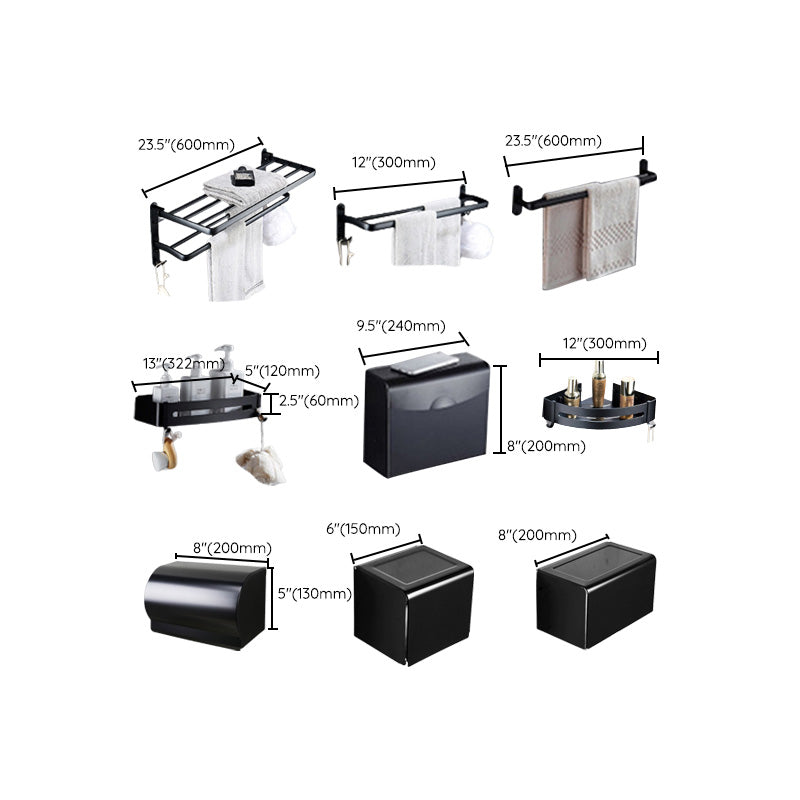 Contemporary 8-piece Bathroom Accessory Set Matte Black Bathroom Shelf/Paper Holder/Towel Hook