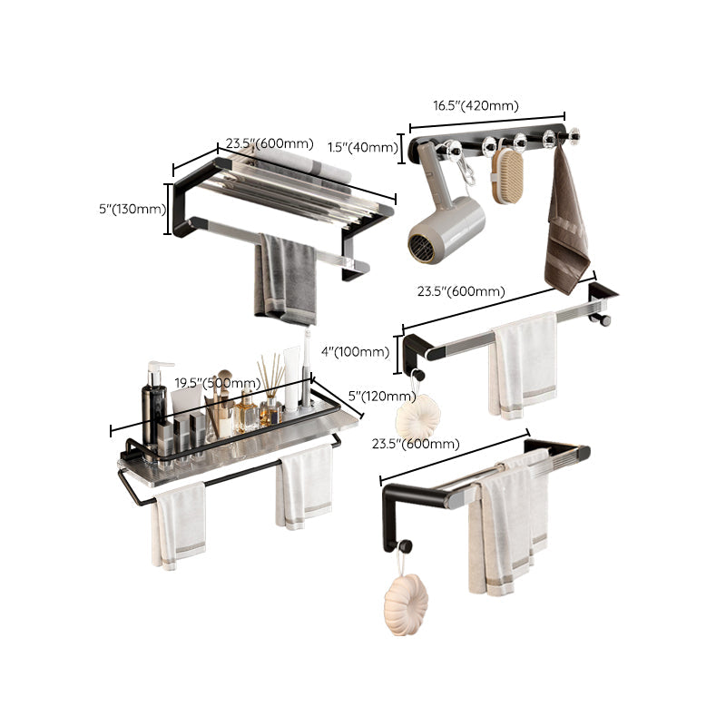 Mattes Black Bathroom Hardware Set Metal & Acrylic Bathroom Shelf/Towel Holder/Bathrobe Hook