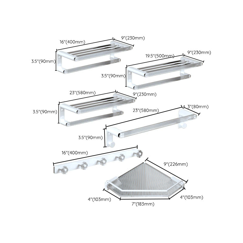 White & clear acrylic bathroom accessory set with towel holder/paper holder/robe hooks