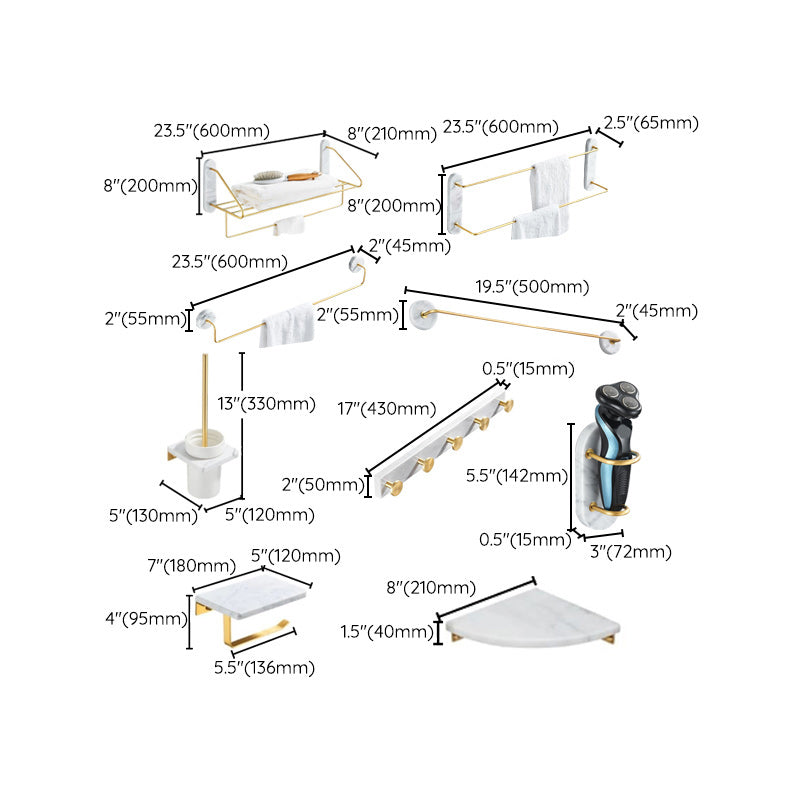 Modern bathroom accessories as a single piece or as a set in marble and metal