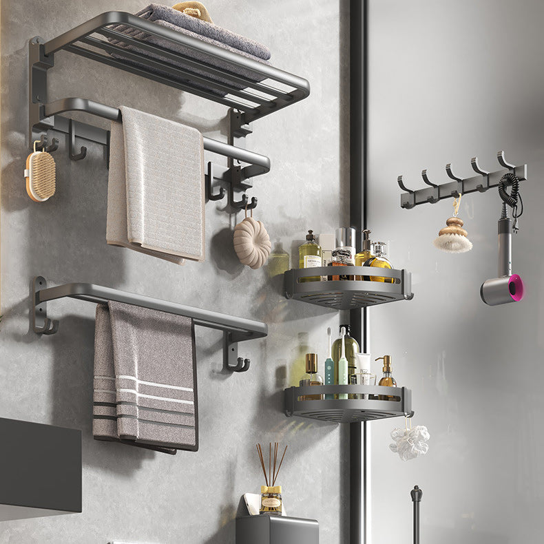 Modern gray bathroom hardware set with bath shelf/towel holder/robe hook/toilet paper holder